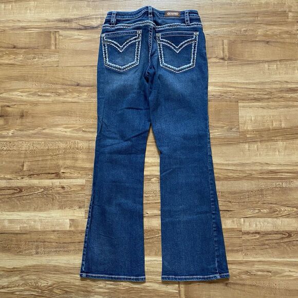SHYANNE 29x32 Thick Stitch Rhinestone Medium Wash Boot Cut Jeans Short Western - Picture 4 of 15